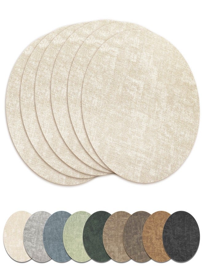 NCUE 13" Round Placemats Set of 6, Reversible Faux Leather Heat Resistant Table Mats, 100% Waterproof Oilproof Wipeable Table Protective Placemats for Vinyl, Washable for Indoor & Outdoor Use (6, Beige) - Image 1