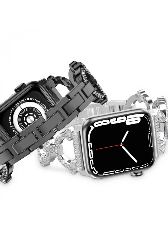 GREEN LION Apple Watch Band 42-44-45mm Silver Green Crystal Bellow Serstal Strap for Apple Watch - Image 2