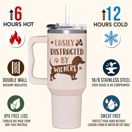 AT2Z GLOBAL Dachshund Gifts For Women, Dog Lovers - Mothers Day Gifts From Dogs - Birthday Gift For Dackel Owners - Christmas Gift for Dachshund Mom - Wiener Dogs 40oz Tumbler With Handle & Straw - Image 3