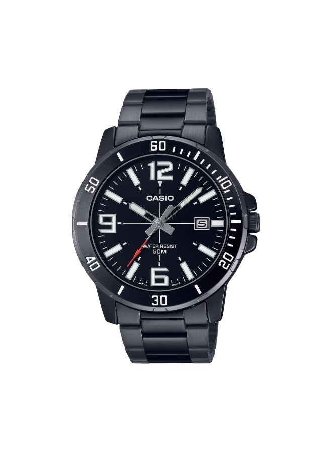 Casio MTP-VD01B-1BVUDF Men’s Analog Black Stainless Steel Watch – Black Dial, Rotating Bezel, Date Display, Water Resistant - Image 1