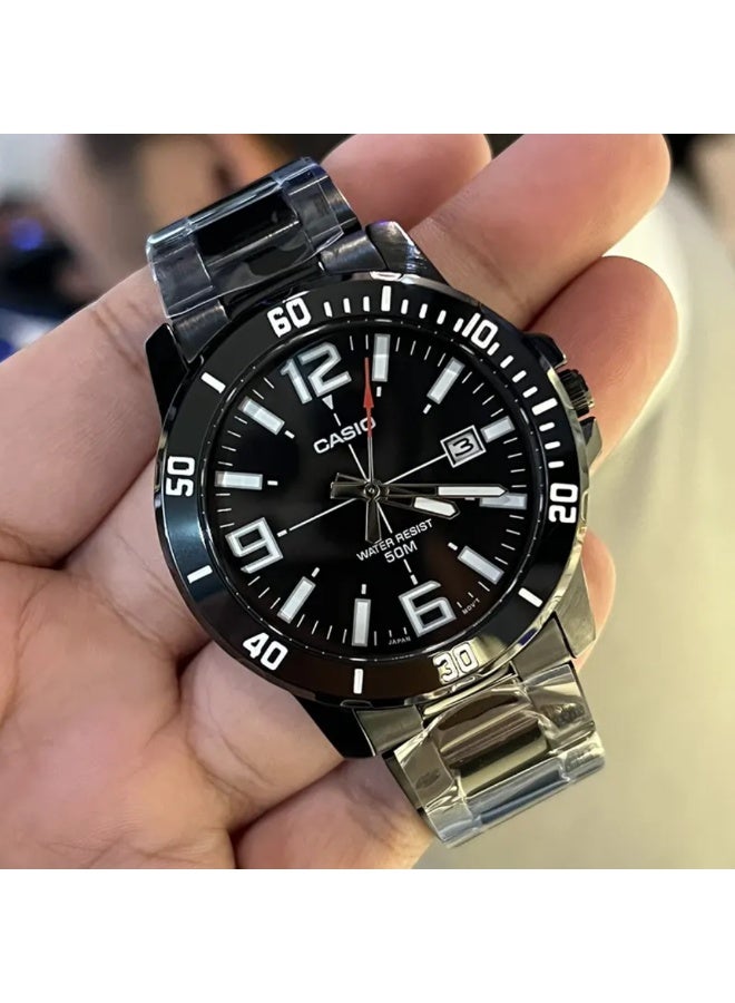 Casio MTP-VD01B-1BVUDF Men’s Analog Black Stainless Steel Watch – Black Dial, Rotating Bezel, Date Display, Water Resistant - Image 2