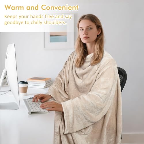 Catalonia Wearable Blanket with Sleeves and Pocket, Cozy Soft Fleece Mink Micro Plush Wrap Throws Blanket Robe for Women and Men - Image 4