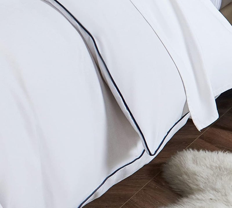 DAUAOTO Duvet Cover Full/Queen Set, White with Decorative Navy Piping Microfiber Bedding, 1 90"X90" Cover + 2 20"X26" Shams - Image 5