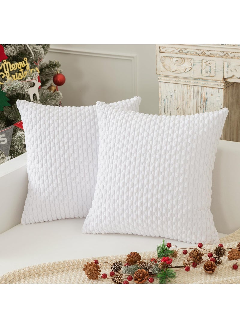 K KEVIN TEXTILE Kevin Textile Pack of 2 Corduroy Decorative Throw Pillow Covers 22x22 Inch Soft Boho Striped Pillow Covers Modern Farmhouse Home Decor for Spring Sofa Living Room Couch Bed Pure White  - Image 1