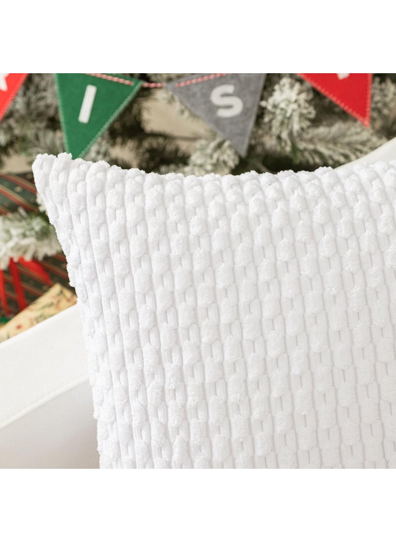 K KEVIN TEXTILE Kevin Textile Pack of 2 Corduroy Decorative Throw Pillow Covers 22x22 Inch Soft Boho Striped Pillow Covers Modern Farmhouse Home Decor for Spring Sofa Living Room Couch Bed Pure White  - Image 2