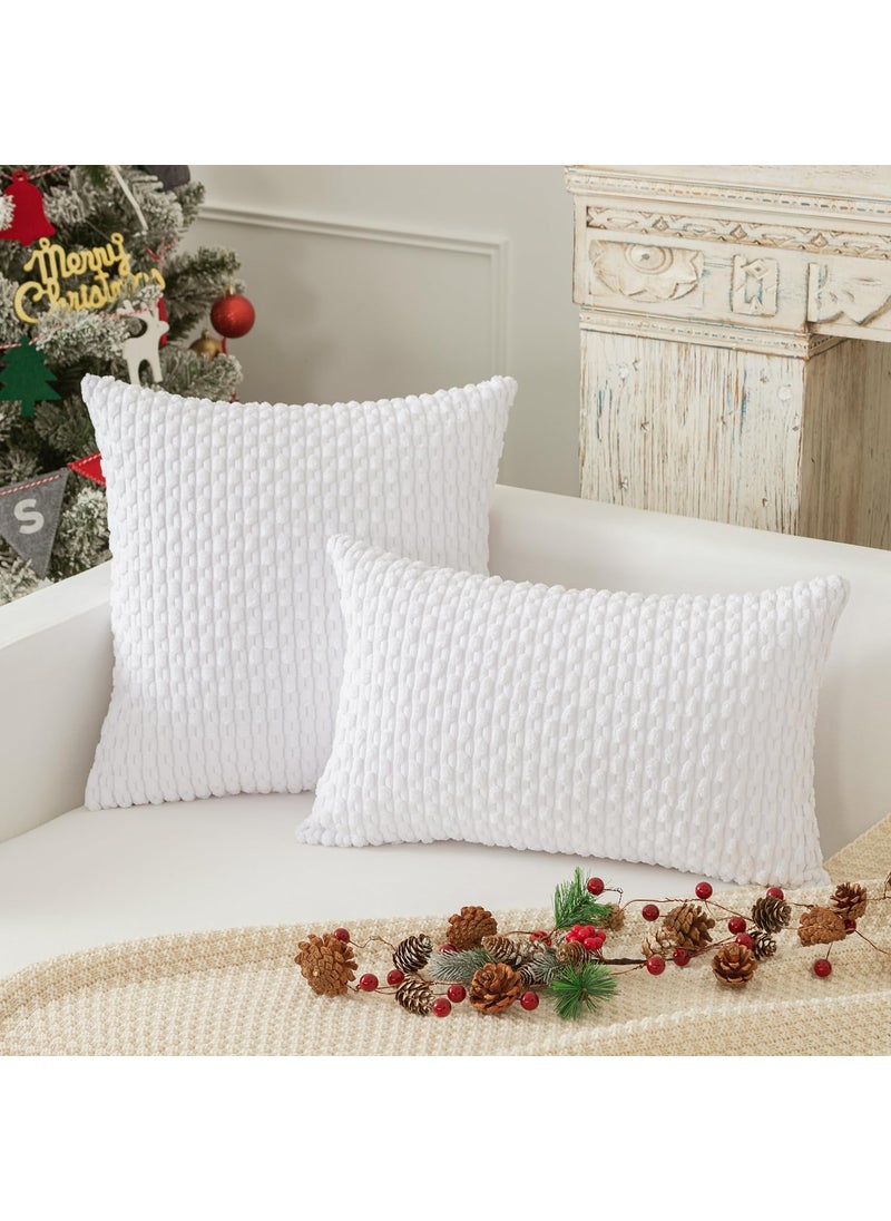 K KEVIN TEXTILE Kevin Textile Pack of 2 Corduroy Decorative Throw Pillow Covers 22x22 Inch Soft Boho Striped Pillow Covers Modern Farmhouse Home Decor for Spring Sofa Living Room Couch Bed Pure White  - Image 4