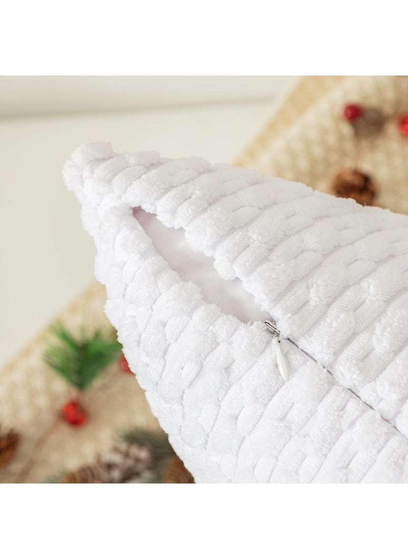 K KEVIN TEXTILE Kevin Textile Pack of 2 Corduroy Decorative Throw Pillow Covers 22x22 Inch Soft Boho Striped Pillow Covers Modern Farmhouse Home Decor for Spring Sofa Living Room Couch Bed Pure White  - Image 3