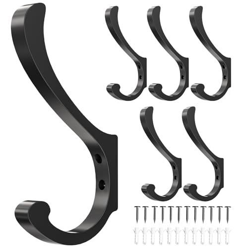 jockcaras Hanging Coat Hooks Wall Mount Heavy Duty 30LB Large Coat Hanger Wall Hangers Metal Hooks For Towels Backpacks Hats Jackets Keys Bags Robes Dog Leashes 6 Pack - Image 1