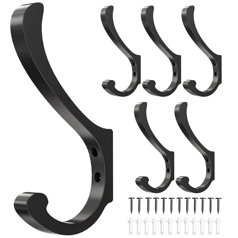 jockcaras Hanging Coat Hooks Wall Mount Heavy Duty 30LB Large Coat Hanger Wall Hangers Metal Hooks For Towels Backpacks Hats Jackets Keys Bags Robes Dog Leashes 6 Pack - Image 2