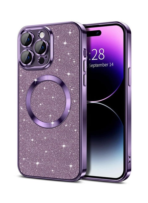 iPhone 14 Pro Max Case Glitter, Clear Magnetic Phone Cases with Camera Lens Protector [Compatible with MagSafe] Bling Sparkle Plating Soft TPU Slim Shockproof Protective Cover Women