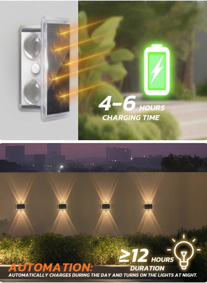مودي مصباح جداري خارجي يعمل بالطاقة الشمسية بثلاثة أوضاع إضاءة، مقاوم للماء بمعيار IP65، إضاءة علوية وسفلية، مصابيح LED مقاومة للحرارة مناسبة لأسوار الحدائق والفيلات والباحات وديكورات رمضان. - Image 4
