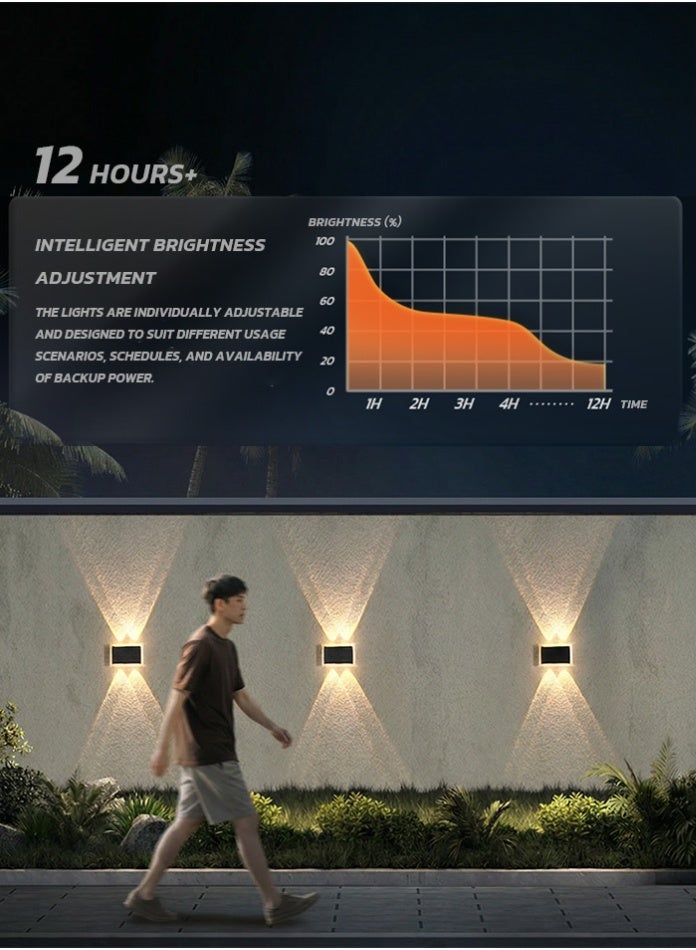 مودي مصباح جداري خارجي يعمل بالطاقة الشمسية بثلاثة أوضاع إضاءة، مقاوم للماء بمعيار IP65، إضاءة علوية وسفلية، مصابيح LED مقاومة للحرارة مناسبة لأسوار الحدائق والفيلات والباحات وديكورات رمضان. - Image 2