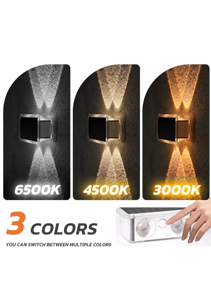 مودي مصباح جداري خارجي يعمل بالطاقة الشمسية بثلاثة أوضاع إضاءة، مقاوم للماء بمعيار IP65، إضاءة علوية وسفلية، مصابيح LED مقاومة للحرارة مناسبة لأسوار الحدائق والفيلات والباحات وديكورات رمضان. - Image 3