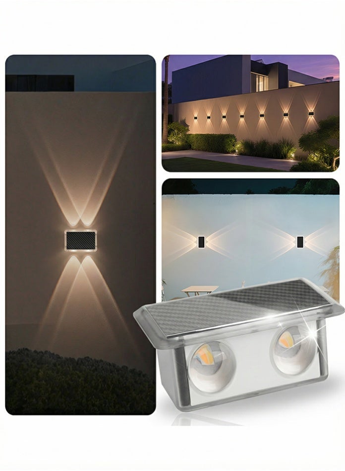 مودي مصباح جداري خارجي يعمل بالطاقة الشمسية بثلاثة أوضاع إضاءة، مقاوم للماء بمعيار IP65، إضاءة علوية وسفلية، مصابيح LED مقاومة للحرارة مناسبة لأسوار الحدائق والفيلات والباحات وديكورات رمضان. - Image 1