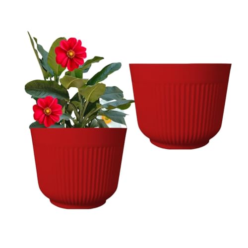 IMAGINEA 12 Inch Flower Pot for Home Decoration | Big Size Plastic Pot for Living Room, Office | Gamla for Home, Laws & Garden Décor | Pots for Balcony | Large Pots for Garden (Red, Pack of 2) - Image 1