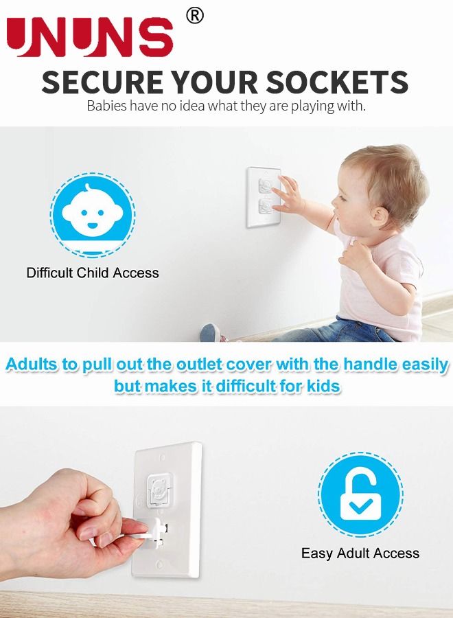 UNUNS 10-Piece Baby Safety Outlet Socket Protector, Baby Proofing Plug Covers With Hidden Pull Handle, White Outlet Covers Safety Covers - Image 3