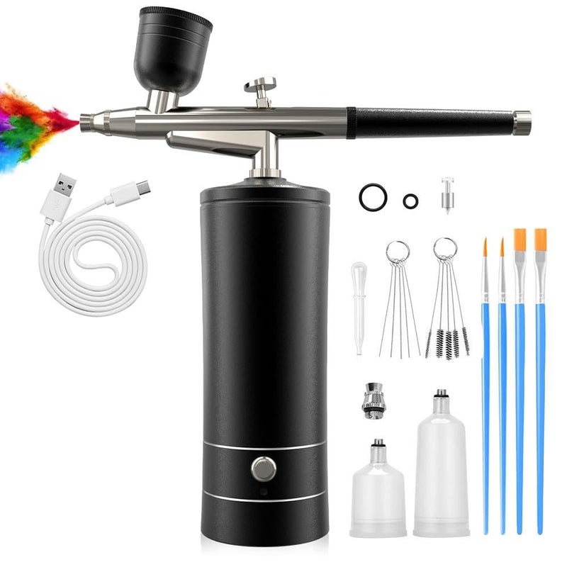 BORNBYME Airbrush Kit with Compressor, Bornbyme Airbrush for Nails Paint Sprayer DIY Air Brush Spray Gun for Painting, Ombre Nails, Makeup, Cake Baking, Barber and Tattoo, Black - Image 1
