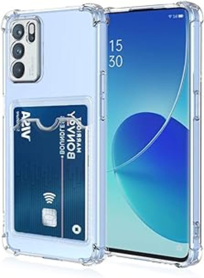 Dl3 Mobilak Clear Wallet Phone Case for Oppo Reno 6 5G Upgrade Card Slot Case Slim Fit Protective Soft TPU Shockproof Cover with Cute Card Holder - Transparent 