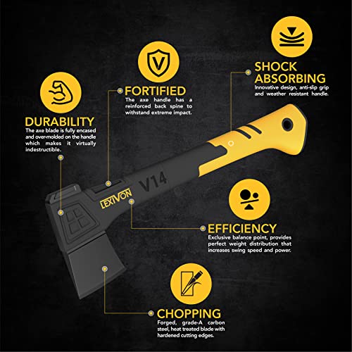 LEXIVON V14 Camping Hatchet, 14-Inch Axe | Ergonomic TPR Grip, Lightweight Fiber-Glass Composite Handle | Protective Carrying Sheath Included (LX-V14) - Image 2