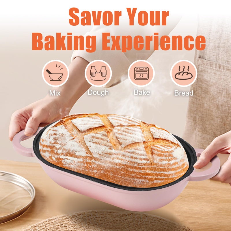 NSIRONS Enameled Cast Iron Sourdough Bread Oven, Loaf Cast Iron Dutch Oven for Homemade Bread Baking, 5QT Sourdough Loaf Pan with Lid (Gradient Pink) - Image 5