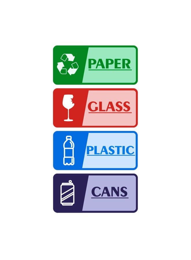 LUHIMO Trash Collection Reminder Signs Self-adhesive weather and fade resistant limited to paper, cans, plastic, glass for offices, buildings, workplaces and more(4pcs). - Image 1