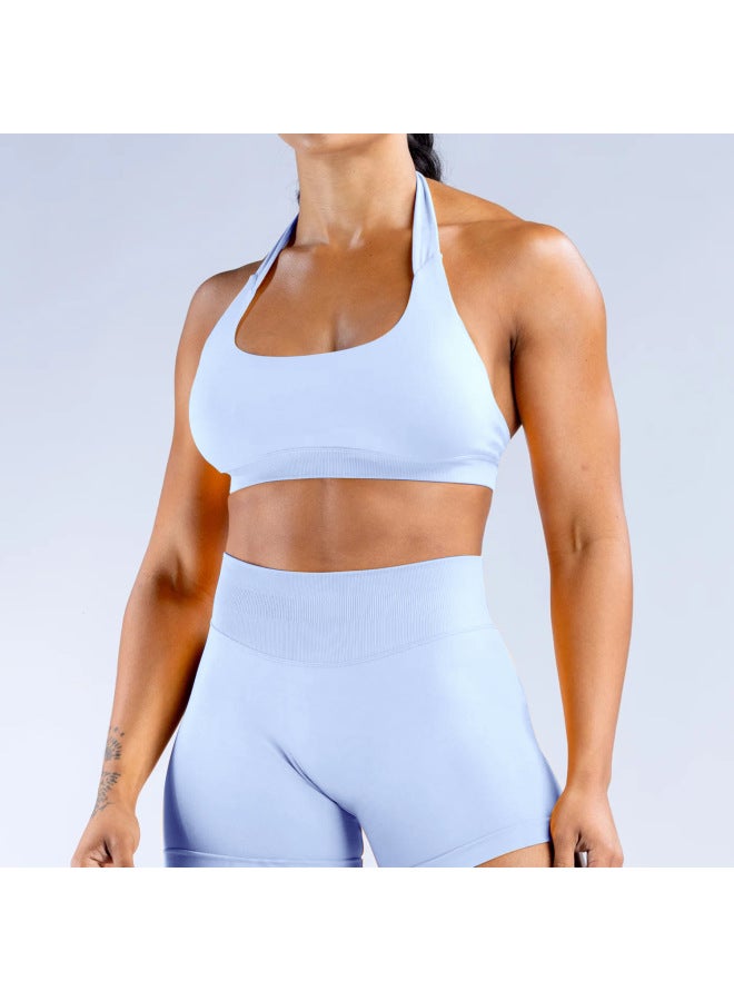 Seamless High-elastic Ultra-fine Matte Nylon Neck Sports Bra Backless Fitness Yoga
