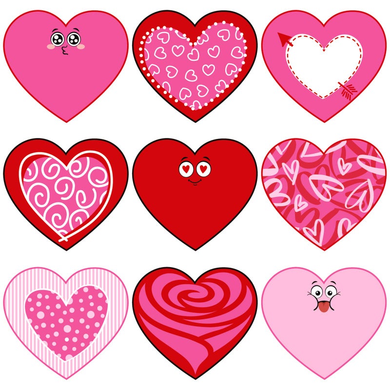 Whaline 45pcs Heart CutOuts Assorted Red Pink Heart CutOuts 6 Inch Large Valentines Day Paper Cutouts for School Bulletin Board Classroom Wedding Anniversary Party Supplies 9 Designs