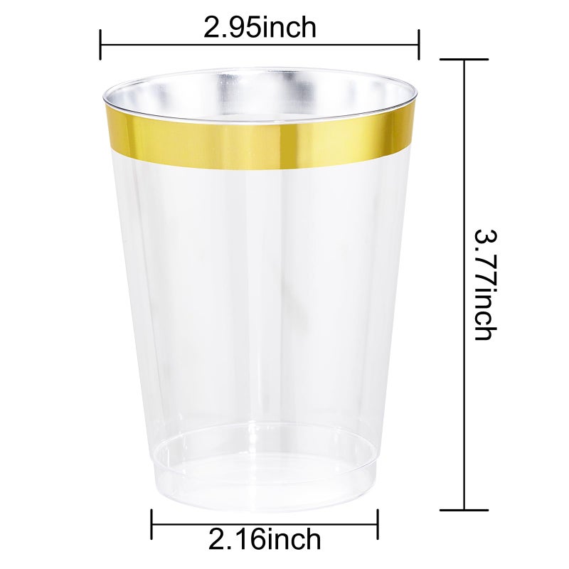 I00000 60PCS Gold Trimmed 10 oz Hard Plastic Cups - Heavy-Duty  Perfect for Wedding & Party - Image 1