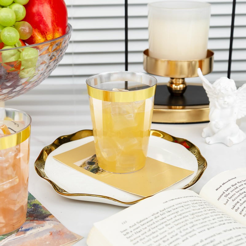 I00000 60PCS Gold Trimmed 10 oz Hard Plastic Cups - Heavy-Duty  Perfect for Wedding & Party - Image 4