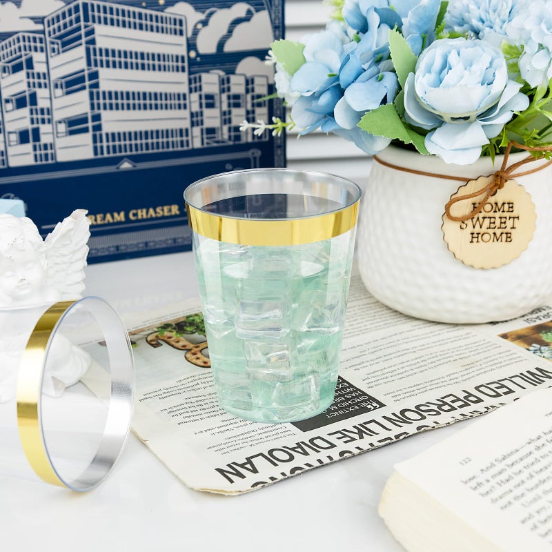 I00000 60PCS Gold Trimmed 10 oz Hard Plastic Cups - Heavy-Duty  Perfect for Wedding & Party - Image 3