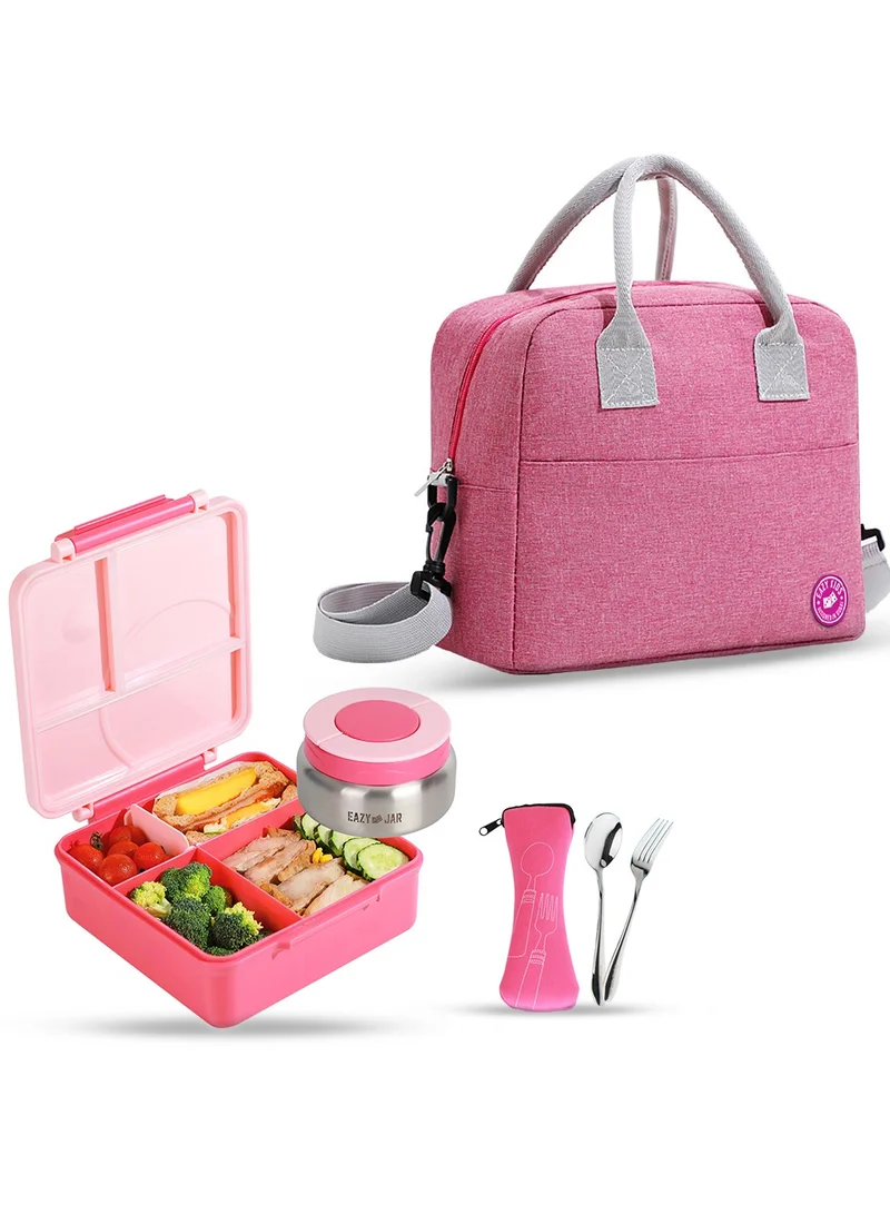 Eazy Kids Eazy Kids Jumbo Bento Lunch Box w/Pink Lunch Bag , Food Jar and Cutlery - Pink