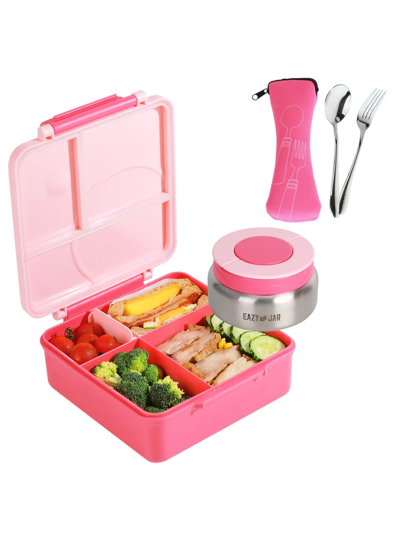Eazy Kids Eazy Kids Jumbo Bento Lunch Box w/Pink Lunch Bag , Food Jar and Cutlery - Pink