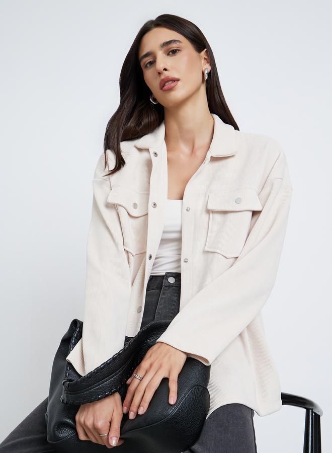 Styli Off White Oversized Corduroy Shacket - Image 1