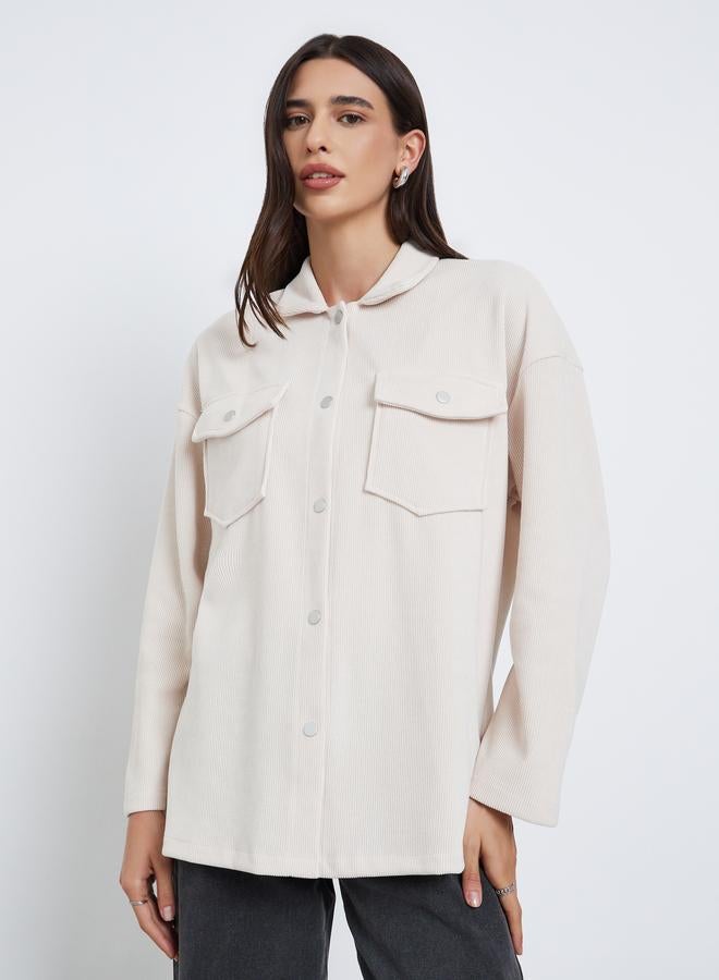 Styli Off White Oversized Corduroy Shacket - Image 3
