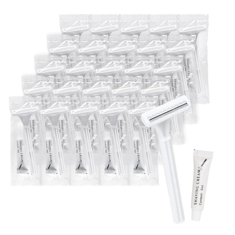 Disposable Razors in Bulk Bulk Razors with Knife Cap Individually Packaged Disposable Razors Bulk with Shaving Cream for Hotels Shelters Homeless Nursing Homes Charities White 30