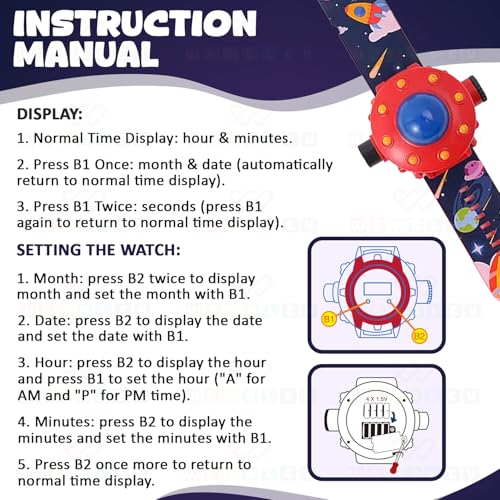 Wembley Digital Projector Watch for Kids| Sturdy & Practical Designed Wrist Watch| Soft, Flexible & Adjustable Strap| with Smart Time, Date & Month| Feature 24 Images- Space - Image 5