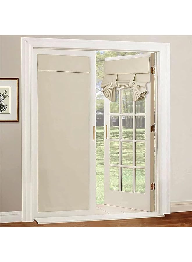 erorex Light Blocking Door Curtain Non Punching Self Adhesive Velcro Curtains French Door Privacy Curtains Stylish Thermal Insulated Tie Up Shades For Bedroom Beige 26 Inch W*80 Inch L - Image 1
