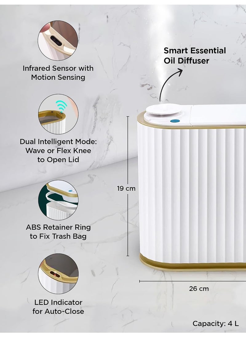 Umai UMAI 4L Steel Dustbin with Lid For Kitchen Bathroom Office 19cm Automatic Smart Sensor Hands Free Access Garbage Bin White  - Image 2