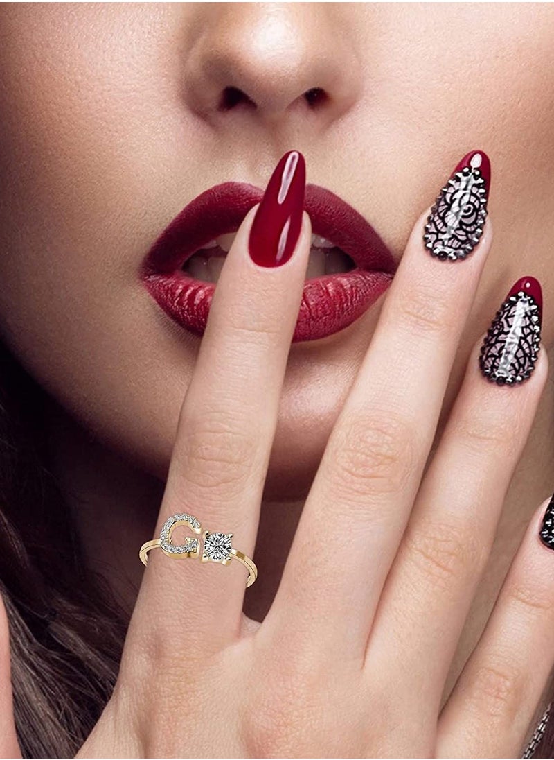 Arabest - 26 Letters Rhinestone Studded Zirconia  Rings for Women (G, Open Adjustable) - Image 1
