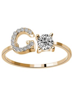 26 Letters Rhinestone Studded Zirconia  Rings for Women (G, Open Adjustable)