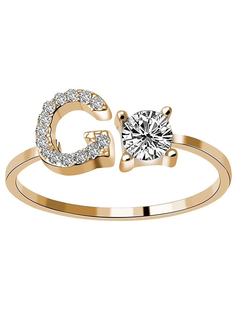 Arabest - 26 Letters Rhinestone Studded Zirconia  Rings for Women (G, Open Adjustable) - Image 1