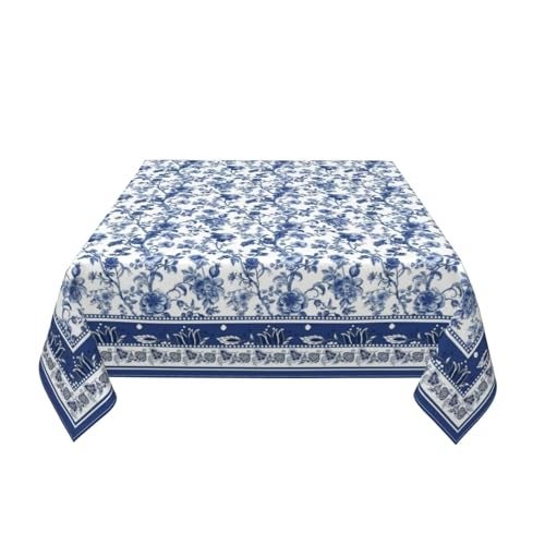 Sorktse Blue Floral Tablecloth Square 54 Inch Vintage Blue and White Floral Table Cloth Polyester Fabric Boho Style Flowers Table Cover for Home Holiday Party Dining Picnic Outdoor Decor - Image 3