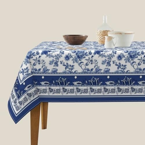 Sorktse Blue Floral Tablecloth Square 54 Inch Vintage Blue and White Floral Table Cloth Polyester Fabric Boho Style Flowers Table Cover for Home Holiday Party Dining Picnic Outdoor Decor - Image 5