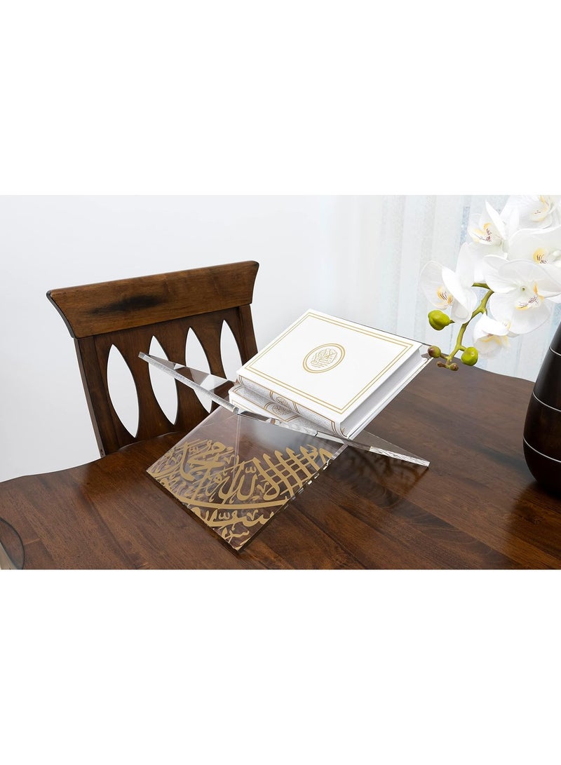 حامل القرآن الكريم من زجاج الأكريليك حامل شفاف للقرآن الكريم مع الخط العربي الذهبي وحامل القرآن الحديث بتصميم أنيق هدية إسلامية لأعياد الميلاد في رمضان.  - Image 2