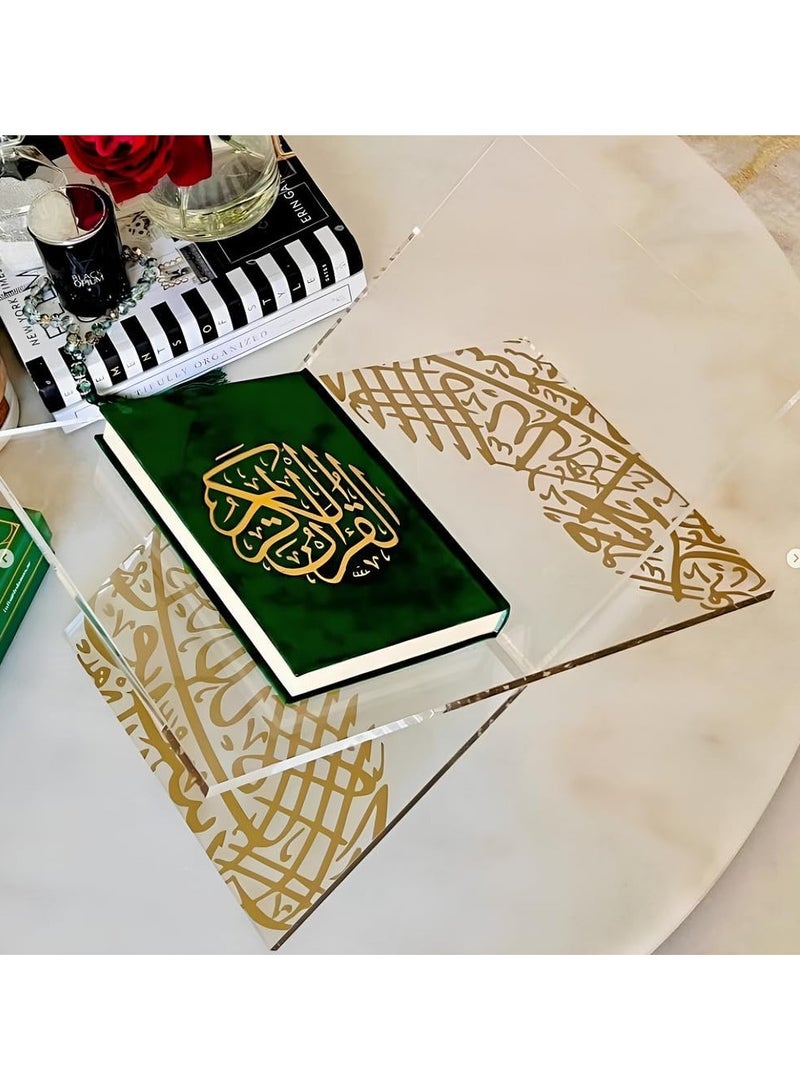 حامل القرآن الكريم من زجاج الأكريليك حامل شفاف للقرآن الكريم مع الخط العربي الذهبي وحامل القرآن الحديث بتصميم أنيق هدية إسلامية لأعياد الميلاد في رمضان.  - Image 3