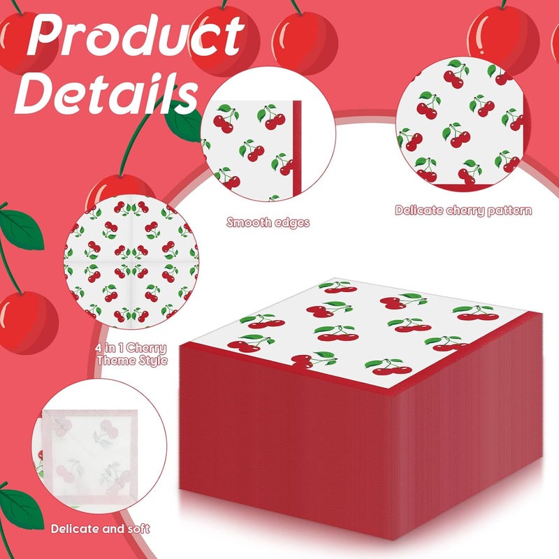 iNINGER Fruit Printed Napkins,Red Cherry Napkins,Soft Table Decorations for Birthday Party Table Decorations,Wedding Anniversaries,Baby Showers,Cocktail Napkins Dinner Napkins,Soft Paper Napkins Party Decor - Image 3