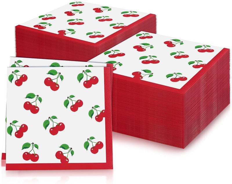iNINGER Fruit Printed Napkins,Red Cherry Napkins,Soft Table Decorations for Birthday Party Table Decorations,Wedding Anniversaries,Baby Showers,Cocktail Napkins Dinner Napkins,Soft Paper Napkins Party Decor - Image 1