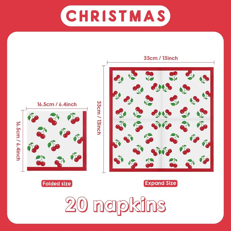 iNINGER Fruit Printed Napkins,Red Cherry Napkins,Soft Table Decorations for Birthday Party Table Decorations,Wedding Anniversaries,Baby Showers,Cocktail Napkins Dinner Napkins,Soft Paper Napkins Party Decor - Image 2