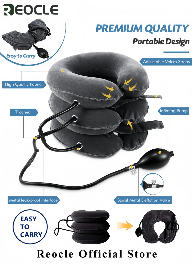 REOCLE Cervical Neck Traction Device Adjustable Neck Stretcher 3-laying Inflatable Neck Support with Pressure Gauge for Instant Neck Pain Relief and Neck Decompression  - Image 5