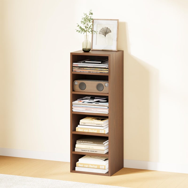 IOTXY DIY Modular Cube Bookcase - CubeXY Customizable Stackable Expandable Basic Shelving Units, 6-Cube Wooden Open Bookshelf with Removable Shelves for Books Organizer, Walnut - Image 5
